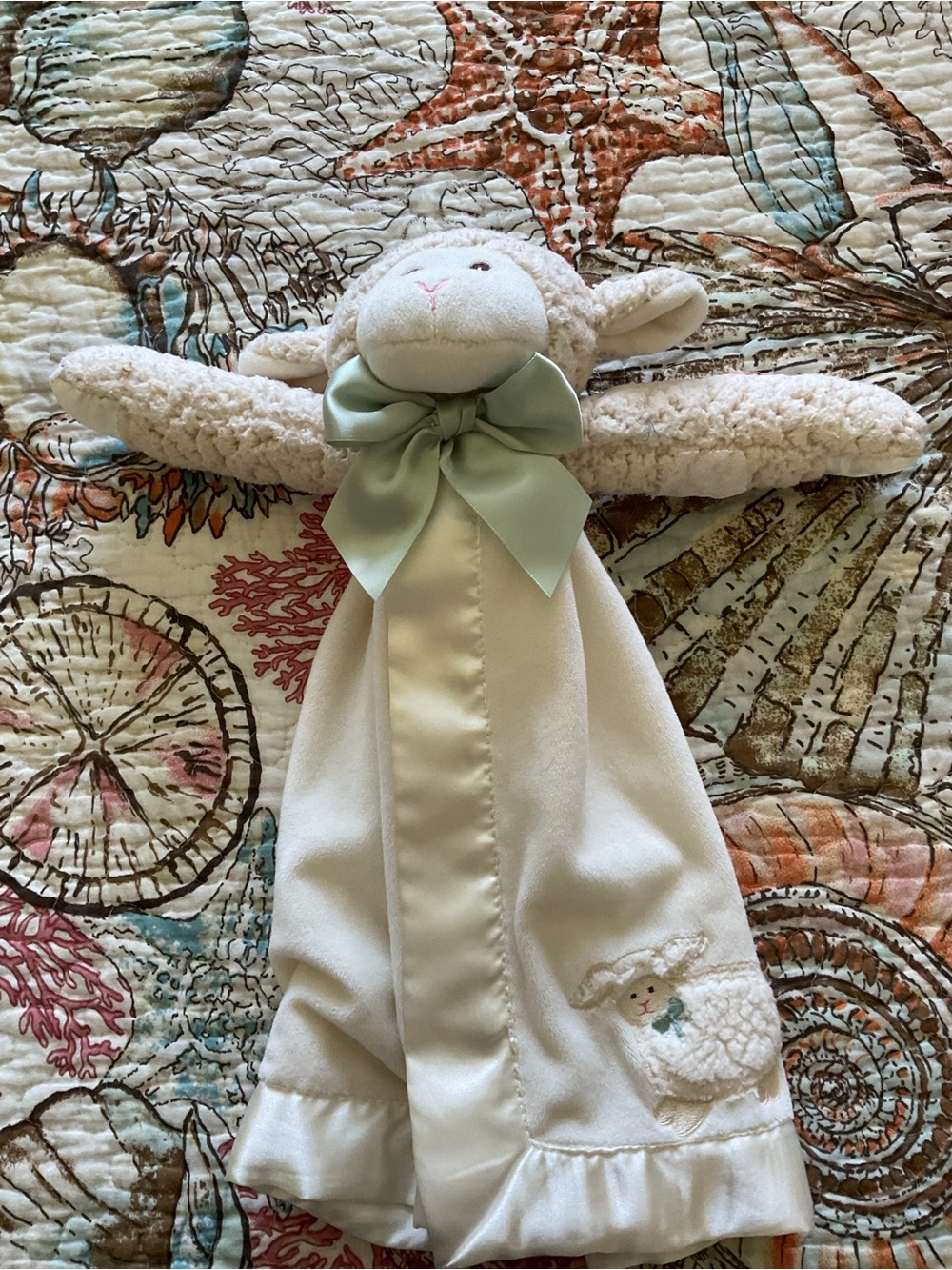 Plush Lamb Security Blanket with Mint Bow Bearington New